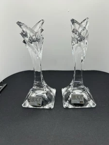 Vintage Crystal Candlesticks Art Deco 5.5" Mikasa Slovenia Crystal Clear Glass - Picture 1 of 8