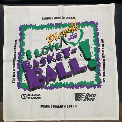 Vtg Utah Jazz NBA Playoff Rally Towel Banner, Star Trek Voyager Babylon 5 KJZZ - Image 1 of 4