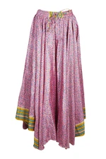 Boho Gypsy Hippy Pink Maxi Skirt Full Flared Divided Printed Uneven Skirts ML