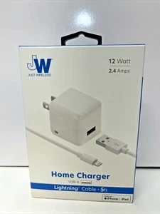 Just Wireless 2.4A/12W 1-Port USB-A Wall Charger with 5ft TPU Lightning to USB-A - Picture 1 of 2