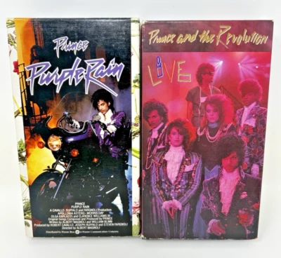 LOT OF 2 1st Edition VHS 1984 Prince Purple Rain, and the Revolution Live 1985 Foto 1 de 4