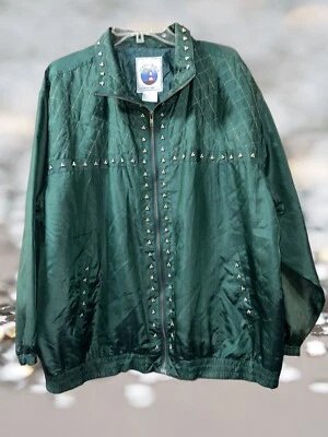 Abrigo Chaqueta Cortavientos Vintage Años 80’s 90 Atlantic Beach Verde Seda TALLA XL 1X Foto 1 de 4
