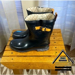 Chooka Rain Boot Women's 9 Black Fremont Mid Calf Rubber Leather Strap SKU #287 - Picture 1 of 11