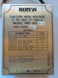 BERTAN PMT-50CP-1 High Voltage Power Supply  0 to 5KV  500uA - Picture 1 of 3