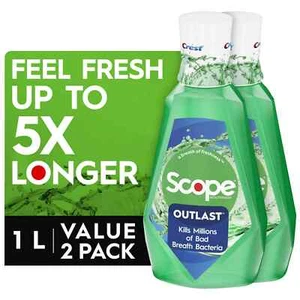 Crest Scope Outlast Mouthwash, Fresh Mint, 1L, Pack of 2 - Picture 1 of 8