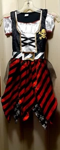 NUOVO! Costume vestito Halloween pirata bambina M manica corta con righe e teschi - Foto 1 di 6
