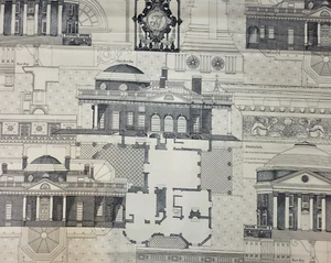5 Yds Blueprint in Charcoal / Cream Kravet 100% Chintz Cotton 54" Wide Buildings - Picture 1 of 2