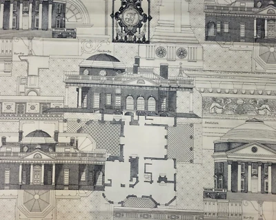5 Yds Blueprint in Charcoal / Cream Kravet 100% Chintz Cotton 54" Wide Buildings - Image 1 of 2
