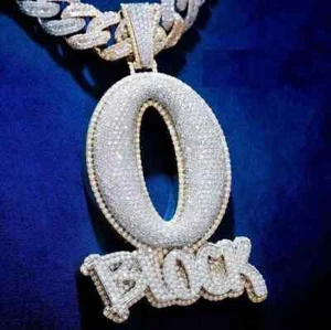 Lab Created Diamond Customize O Block Name Pendant 14k Two Tone Gold Plated - Picture 1 of 4