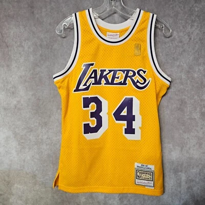 Mitchell Ness 1996 Los Angeles Lakers Shaquille O’Neal Shaq 34 Gold Jersey Sz S - Image 1 of 4