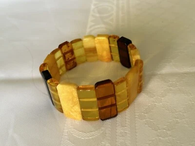 Pulseira elástica mista cor perfeitamente polida 100% âmbar báltico - Imagem 1 de 4