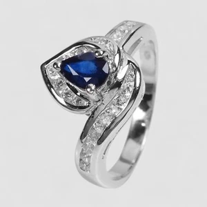 Intense Blue Sapphire Pear 925 Sterling Silver White Gold Plated Rings Size 6.25 - Imagen 1 de 8
