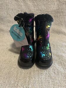 NEW GIRLS SIZE 4 TOTES BLACK FAUX FUR WINTER WATERPROOF SPARKLE SNOW BOOTS