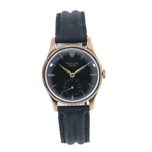 Rolex Dennison 12868 Vintage 9K YG Black Dial Hand Wind Men's Watch 31mm - Picture 1 of 6