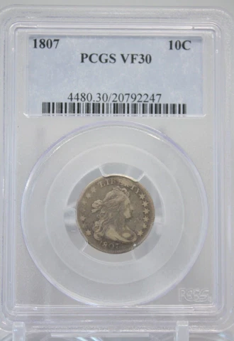 1807 Draped Bust Dime 10C PCGS VF 30 Key Date #2247 Cover