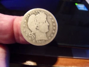 Collectible Antique US Barber Silver Quarter - 1911 D - Good - $7 s/h - Picture 1 of 2