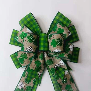 Kleeblätter und grünes Kabin kariert St Paddy's Day Schleife - Bild 1 von 2