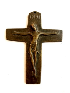 Bronze Wandkreuz Kreuz mit Korpus INRI  Relief Plakette Sakrale Kunst - Bild 1 von 4