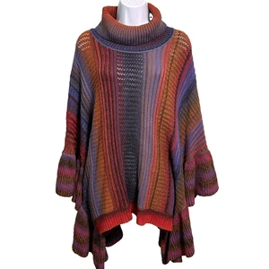 Tesoro Moda Strick Poncho Damen S/M bunt Wasserfallausschnitt Festival Western fließend - Bild 1 von 7