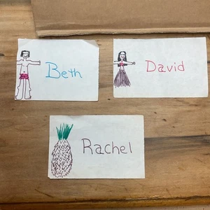 1990s Hand Drawn Name Placards Hawaiian Pineapple Rachel David Beth Folk Art B39 - Picture 1 of 6