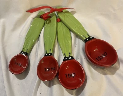 Pier 1 Ladybug Leaf Measuring Spoon Set 5 Pc Ceramic Great Condition - Image 1 of 2