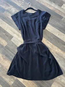 Abito Zara Basic Nero Mini Camicia A-Line Fluido Minimalista Tasche/Cintura Taglia M - Foto 1 di 11