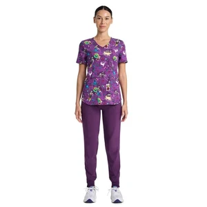 The Nightmare Before Christmas Skellington Women's V-Neck Print Scrub Top SZ XL - Picture 1 of 5