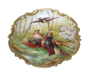 Antique Limoges "COIFFE ET CIE" Handpainted Pheasants Wall Plate Artist Signed - Picture 1 of 16