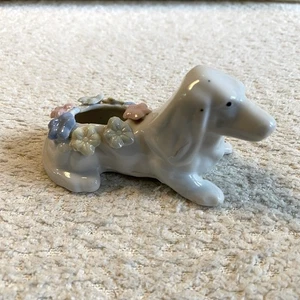 Vintage Ceramic Mini Dachshund Dog Planter Pin Cushion Holder Flowers - Picture 1 of 9