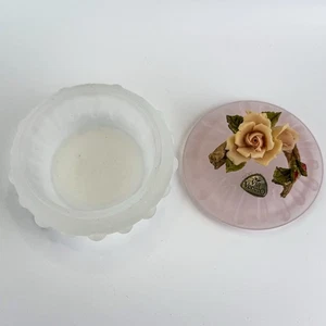 Vintage Via Veneto Pink Frosted Glass Rose Lid Trinket Box - Picture 1 of 6