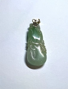 Preowned 14K Carved Green Jade Pedant - Picture 1 of 6