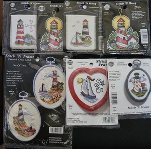 Lot of 7 Mini Stitch N Frame/hang NMI Lighthouse Boat Misc Cross Stitch Kits - Picture 1 of 11