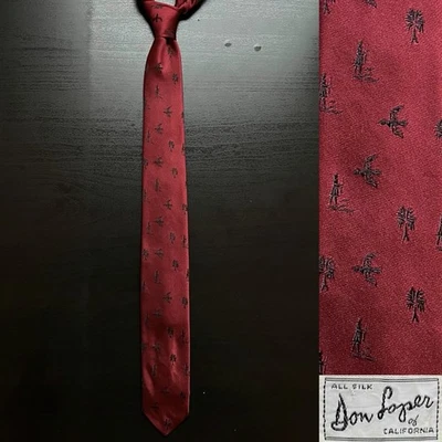 Don Loper Hunting Red Silk Brocade Tie EUC VTG 1950s 1960s Slim The Broadway - Image 1 of 4
