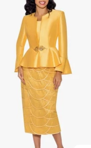 GIOVANNA APPAREL 3PC  SKIRT SUIT SIZE 14W,16W, 16,  10, Color Yellow Gold - Picture 1 of 1