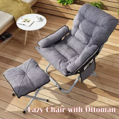 Silla perezosa con otomana gris moderno salón acento sillón esquinero con reposapiés Foto 1 de 4