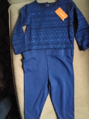 Conjunto Niñas Talla 12-18 Meses, Azul Metálico Manga L Una Pieza, Pantalones Azules Nuevo Foto 1 de 4