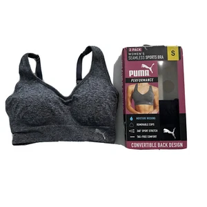 Puma 2-PACK Seamless Sports Bra Wicking Sport Stretch Small NEW/Open Gray/Black - Picture 1 of 16