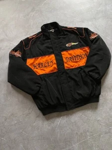 Vintage Harley Davidson Motorcycle Big Logo Bomber Jacket Size XL Black - Picture 1 of 15