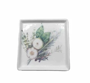 Sutter Buttes Herb Floral Ceramic Appetizer Spread or Oil Dish White Yuba Cty CA - Picture 1 of 14