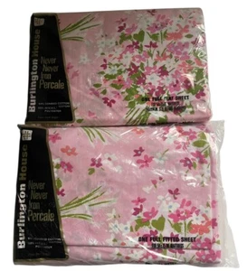 Vtg Burlington House Pink Floral Love Knots Full Size Fitted And Flat Sheet Set - Picture 1 of 7
