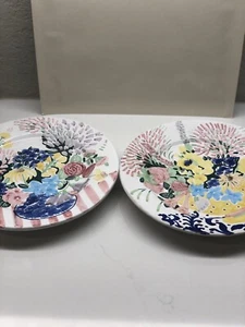 Grazia Deruta Italy My Garden Sharon Frantz Italy Majolica Dinner Plates Pair - Picture 1 of 9