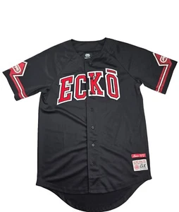 Y2K Ecko Unltd Jersey Baseball Vintage Mens Black Red Logo Short Sleeve Patch - Picture 1 of 13