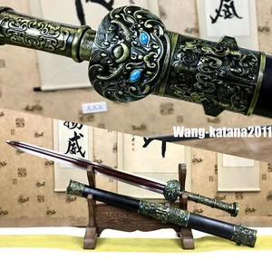 Espada de ébano Jian de acero plegada roja sangre china hecha a mano 95 cm 战国剑 Estados Combatientes - Imagen 1 de 11