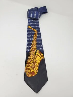 Corbata Steven Harris Saxofón y Notas Estampado Estilo Clásico Seda 59" Foto 1 de 4