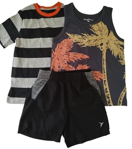 Qty 3: Boy's Sz 5 Gray Tropical Tank Gray/Black Striped Shirt, Black/Gray Shorts - Picture 1 of 8