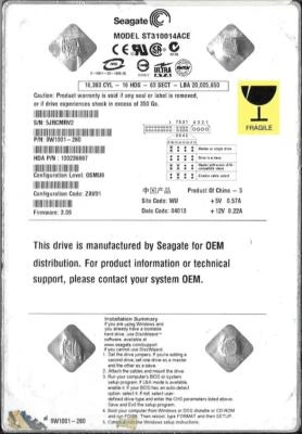 Seagate ST310014ACE 10GB IDE Hard Drive P/N: 9W1001-280 Firmware: 3.09  WU - Image 1 of 2
