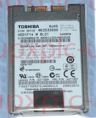 1.8" MK2533GSG MICRO SATA 250GB Hard Drive For Toshiba Elitebook 2530P 2730P 274 - Image 1 of 4