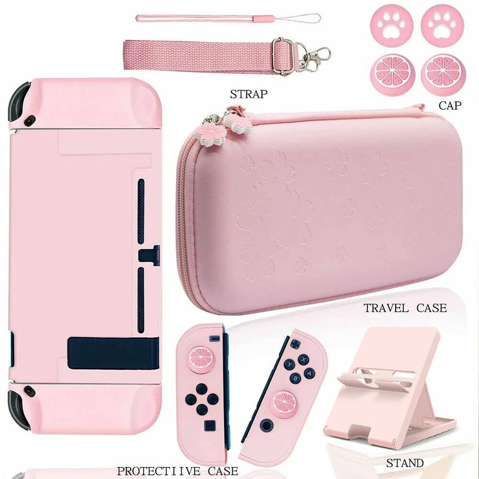 For Nintendo Switch Pink Travel Pouch With Console Stand Case Protection Cover - Image 1 of 4
