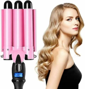 Three Barrel Curling Iron Wand with LCD Temperature Display Ceramic - Foto 1 di 8