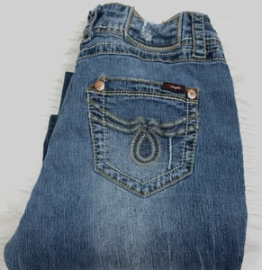 Vintage Angels Jeans Womens 10 Blue Whiskered Stretch Boho Embroidered Y2K - Picture 1 of 14